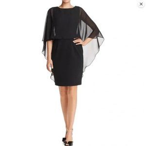 Adrianna Papell Black Sheer Chiffon Overlay Sheath Dress
